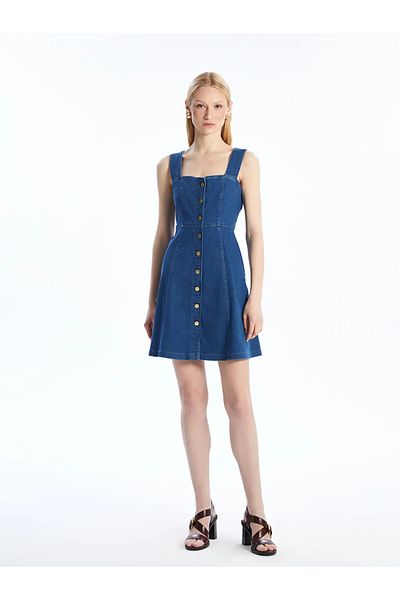 LC Waikiki Μίνι τζιν φόρεμα Natuvera Indigo Heart Collar