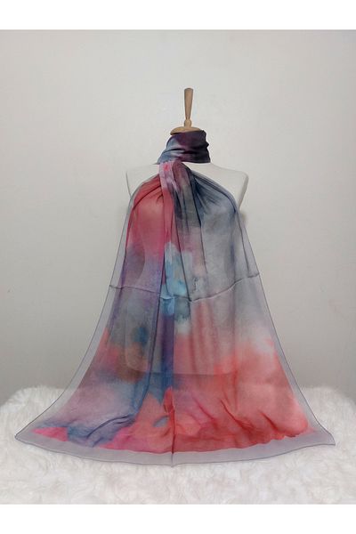 REMOMODA Patterned Watercolor Chiffon Shawl High Quality, Fine Texture Soft Chiffon