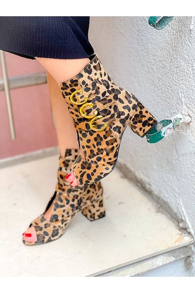 irmona Ellas Fur Leopard Buckle Summer Boots Sandals