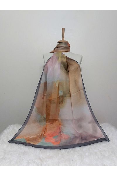 REMOMODA Patterned Watercolor Chiffon Shawl High Quality, Fine Texture Soft Chiffon