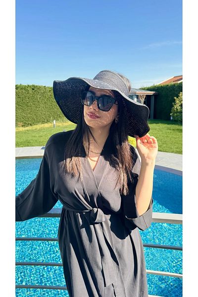 FELLMENS Black Stone Embroidered Foldable Straw Women's Hat