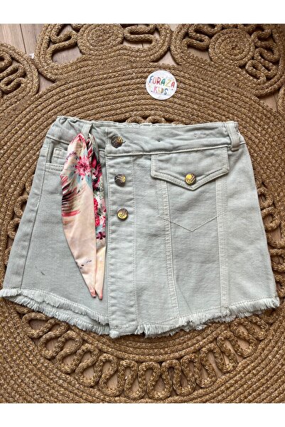 Çiçek Kız Çocuk Kot Şort Etek