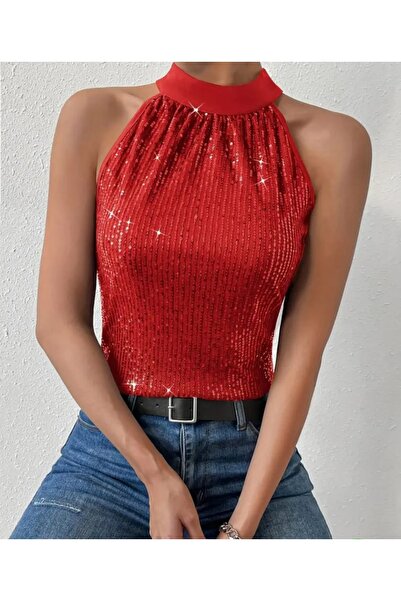 By Kul Design Women's Shirred Collar Sequin Crop