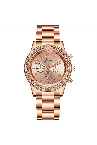 REDz Accessories Κλασικό κρυστάλλινο ρολόι, για γυναίκες, Geneva, κρύσταλλα ζιρκονίου, χαλαζίας, μεταλλικό λουράκι, ροζ χρυσό