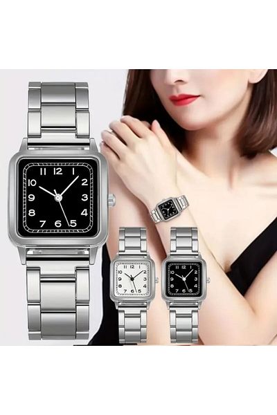 REDz Accessories Ceas Grace Classic, pentru femei, aspect clasic elegant, cuarț, pătrat, metalic, argintiu și negru