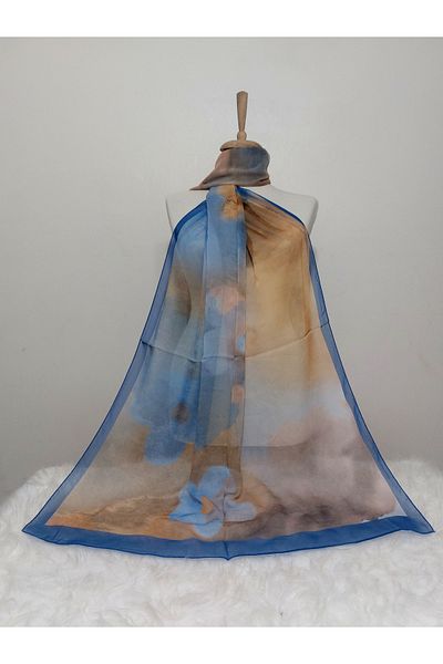 REMOMODA Patterned Watercolor Chiffon Shawl High Quality, Fine Texture Soft Chiffon