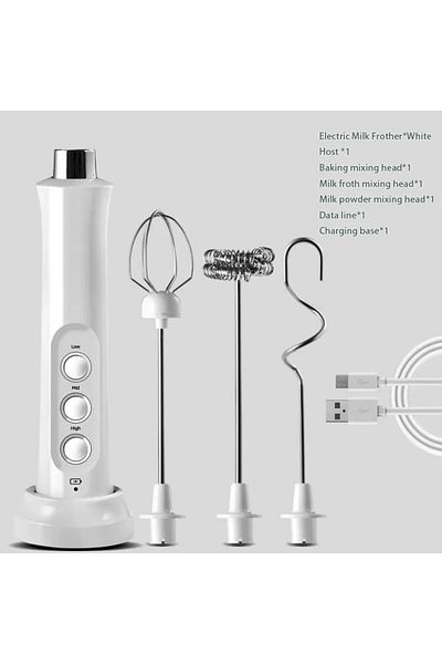 Choice White 3 In 1 Electric Milk Frother Rechargeable Milk Foam Maker Handheld Foamer High Speeds Milk Fro