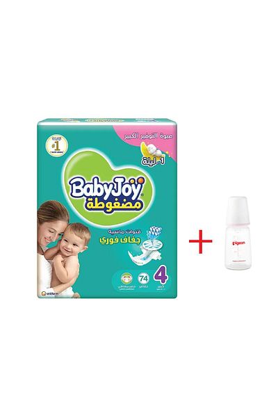 BabyJoy Baby Joy Diapers Size 4 74 Count + Pigeon Plastic Bottle 120ml