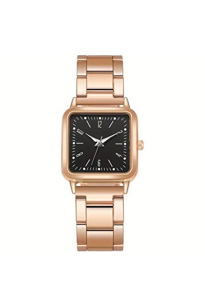 REDz Accessories Ceas Grace Classic, pentru femei, aspect clasic elegant, cuarț, pătrat, metalic, auriu-roz și negru