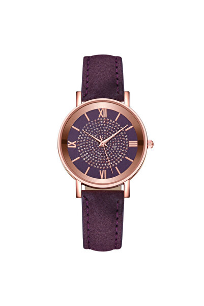 REDz Accessories Cadran solar, pietre prețioase, efect de piele, violet și au...