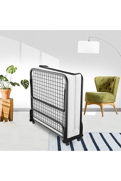 Generic Folding bed with memory foam mattress and sturdy metal frame for storage space 190x80cm Black