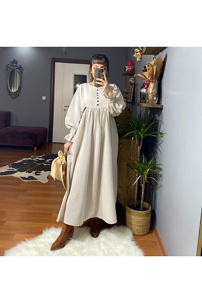 MODAGK Raw Linen Design Vintage Dress