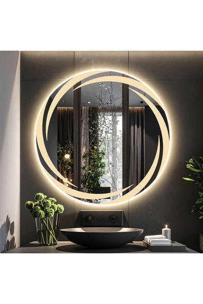 lumora mirror design Whirilwind Günışığı Led'li Lazer Kumlamalı Lavabo & Banyo Aynası (Dokunmatik Sensörlü)