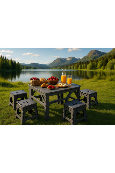 Home Portatif Plastik Katlanabilir Kolay Taşınır Kamp Piknik Masası + 4 Adet ...