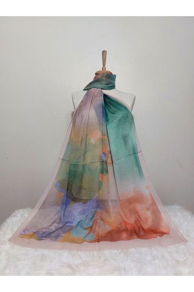 REMOMODA Patterned Watercolor Chiffon Shawl High Quality, Fine Texture Soft Chiffon