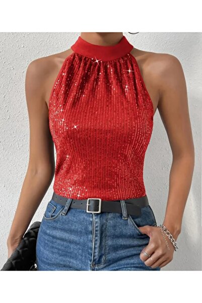 By Kul Design Women's Shirred Collar Sequin Crop