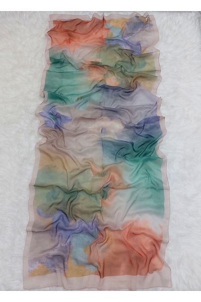 REMOMODA Patterned Watercolor Chiffon Shawl High Quality, Fine Texture Soft Chiffon