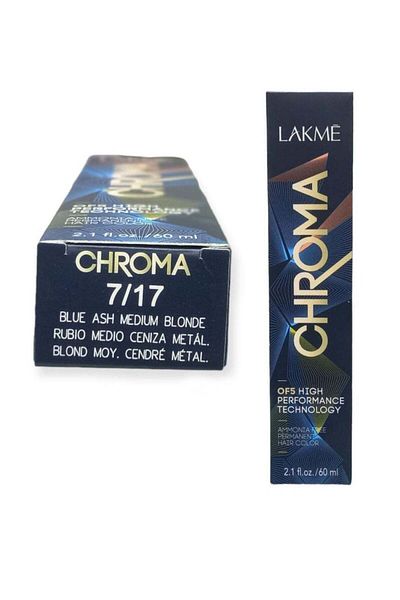Lakme Chroma 7/17 Blue Ash Medium Blonde Ammonia-Free Permanent Hair Dye 60ml
