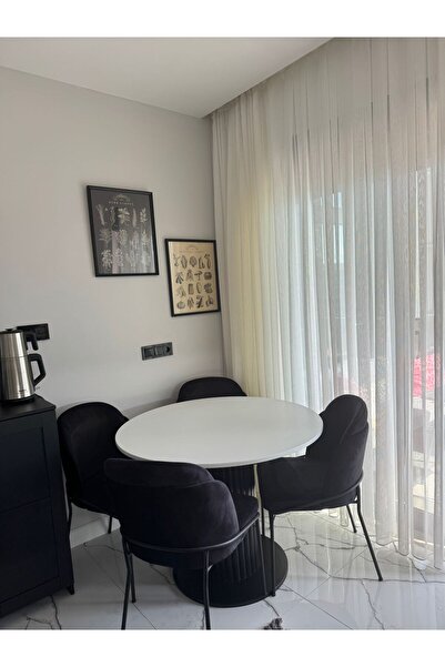 SEZBİL Yuvarlak Ahşap Papel Masa Takımı Bohem 4 Kişilik Mutfak Masa Sandalye Takımı İskandinav