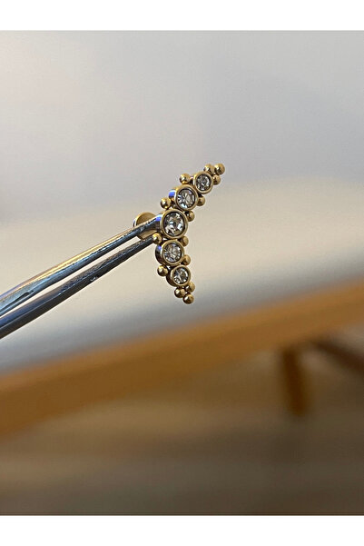 Rupen Kraft 316 L Cerrahi Çelik Zirkon Taşlı Gold Conch Kıkırdak Helix Tragus Piercingi