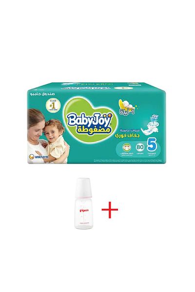 BabyJoy Baby Joy Diapers Size 5 80 Count + Pigeon Plastic Bottle 120ml
