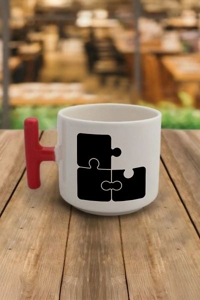 DozNest Four Piece Puzzle Red Mug with Handle - Gift Coffee Glass Dzb21