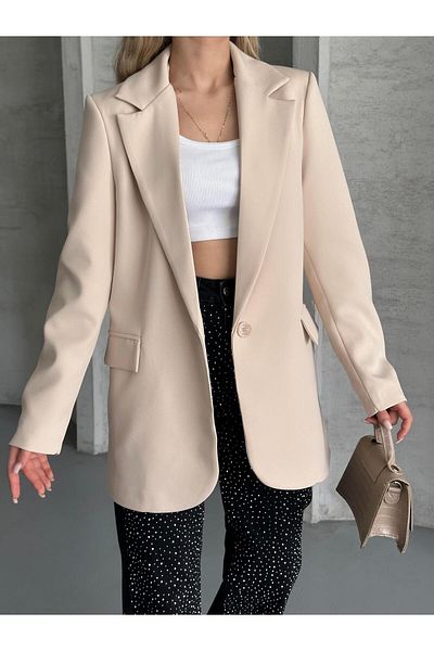 FERZOLAİO Striped Lined Cream Blazer Jacket