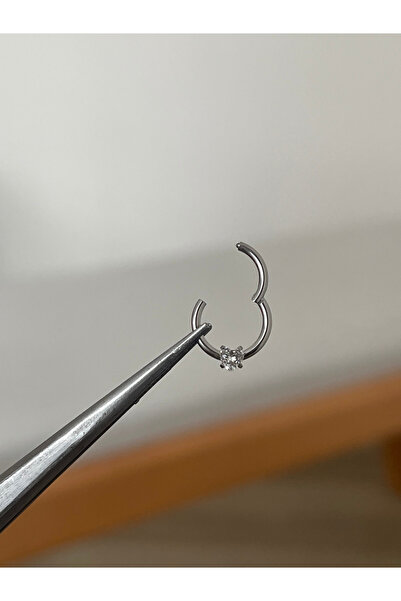 Rupen Kraft 316 L Cerrahi Çelik Tek Taş Detaylı Halka Kıkırdak Helix Tragus P...