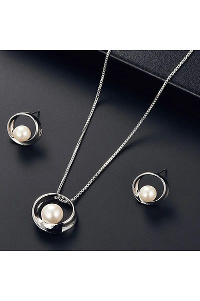 Ayzen Round Pearl Necklace Earrings Set