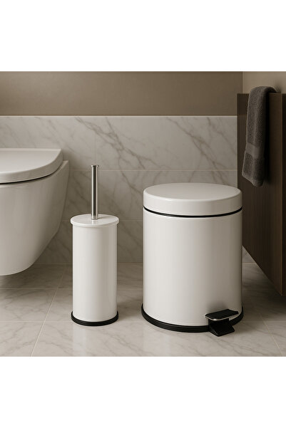 Veliday 3 Litre Beyaz 2'li Banyo Seti Pedallı Çöp Kovası Wc Klozet Tuvalet Fı...