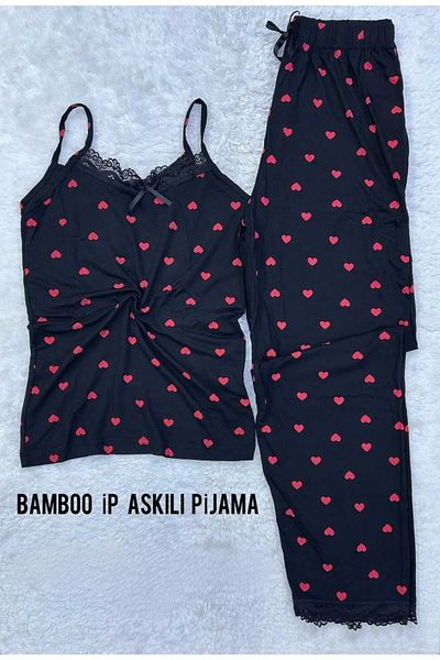 KYE WEAR Set de pijamale modal din dantelă pentru femei de vară - cu bretele și model de inimă