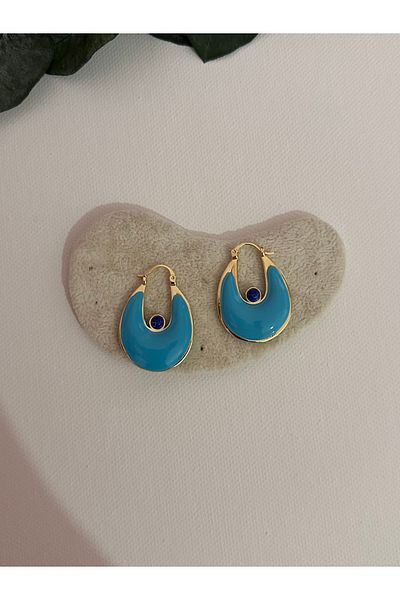 YENGEÇ Enameled Blue Color Earrings