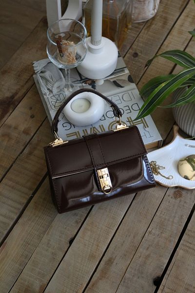 Moom Bag Women's Bitter Brown Patent Leather Buckle Detailed Chain Hand Shoulder Bag