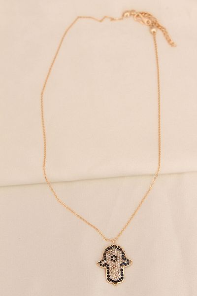 Skygo Gold Color Metal Minimal Stone Fatma Mother Hand Figured Necklace - Tj-Bko5965