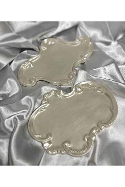 Milo Art El Yapımı Sedefli İnci Beyaz Dekoratif Tepsi 2’li Sunumluk Seti Beto...