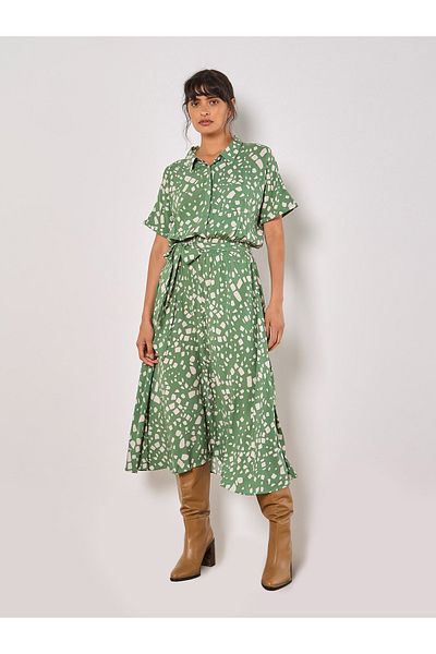 Apricot Midikleid mit verstreutem Karohemd