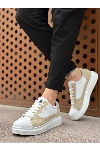 BOA Ba0423 Boa Thick High Sole White Cream Lace-Up Sports Men's Shoes