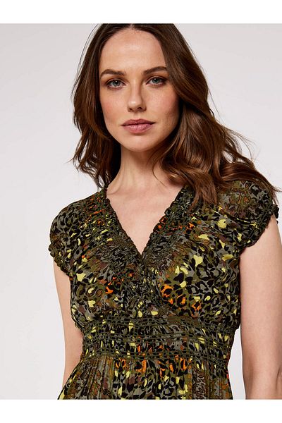 Apricot Maxikleid mit Cheetahprint
