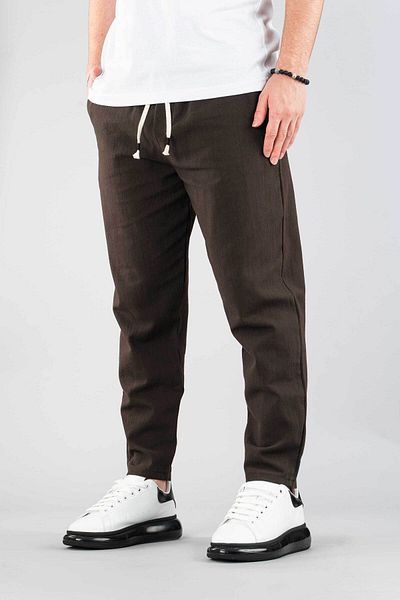 bombe Men's Jogger Linen Pants Elastic Waist Drawstring Cotton Casual Boyfriend Pants