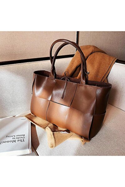 Generic Women's Large Woven Leather Top Handle Shoulder Bag with Extra Large Wallet