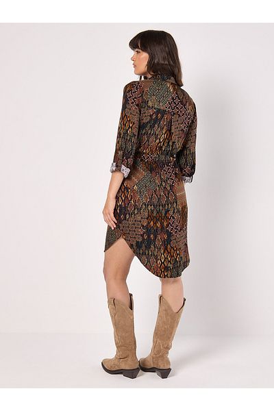 Apricot Tribal Ikat Patchwork Hemdkleid