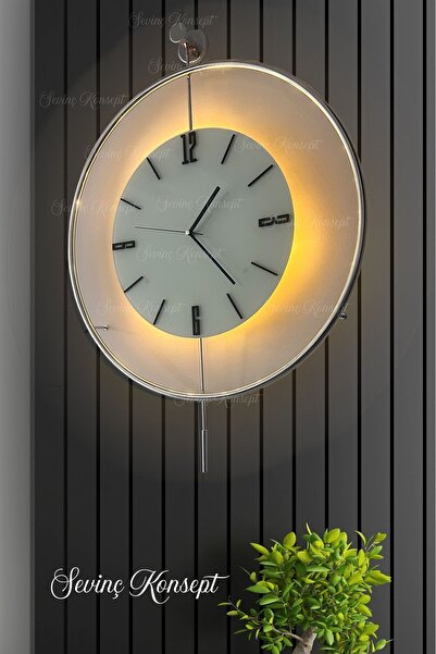 SEVİNÇ KONSEPT Led'li Krom Tiktok Nano Kristal Siyah Rakamlı (BÜYÜK BOY 50X75 CM), Dekoratif Metal Duvar Saati