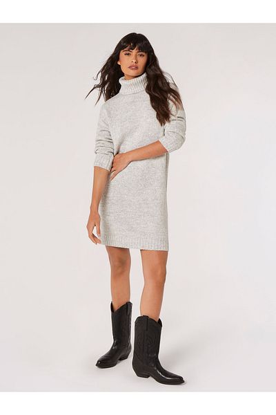 Apricot Ausschnitt ile Minikleid Rollkragenpullover