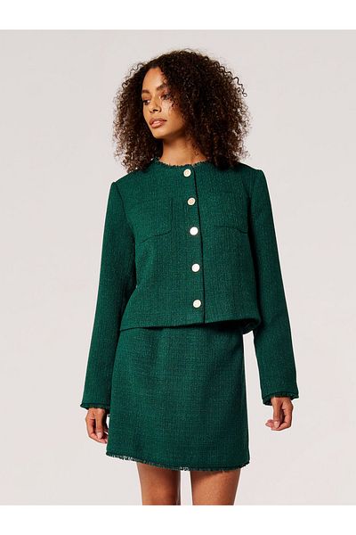 Apricot Gekürzte Tweed-Fransenjacke