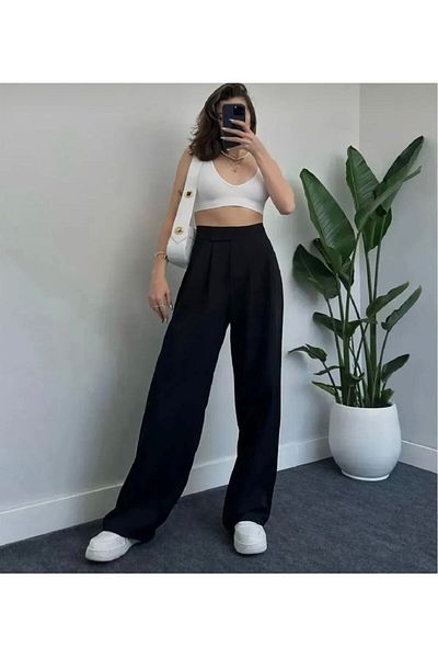 NEXUS Women's High Waist Velvet Palazzo Pants Black