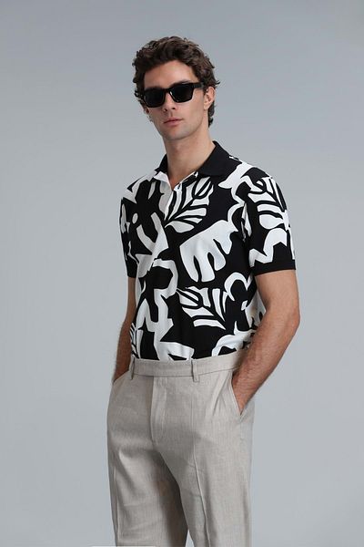 Lufian 111040169 Lindon Smart Polo Neck T-shirt Ανδρικό T-shirt Μαύρο