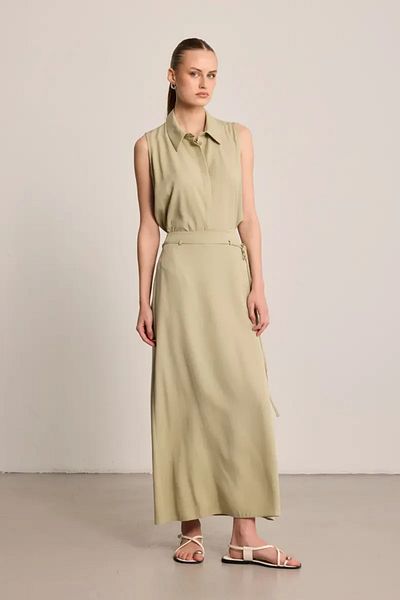 Gusto Long Skirt with Belt - Green
