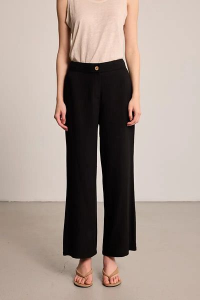 Gusto Wide Leg Linen Trousers - Black
