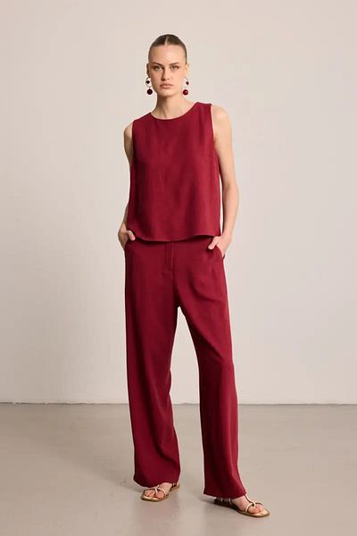 Gusto Αμάνικη Λινή Μπλούζα - Claret Red