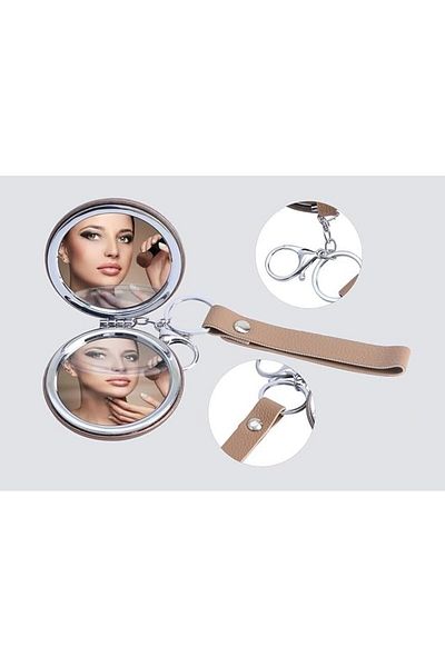 Other Foldable Small Double-Sided Pocket Mirror with Keychain and Strap